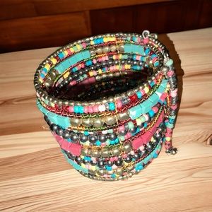 Bohemian Multi-Colored Sequin Gold Cuff Bracelet